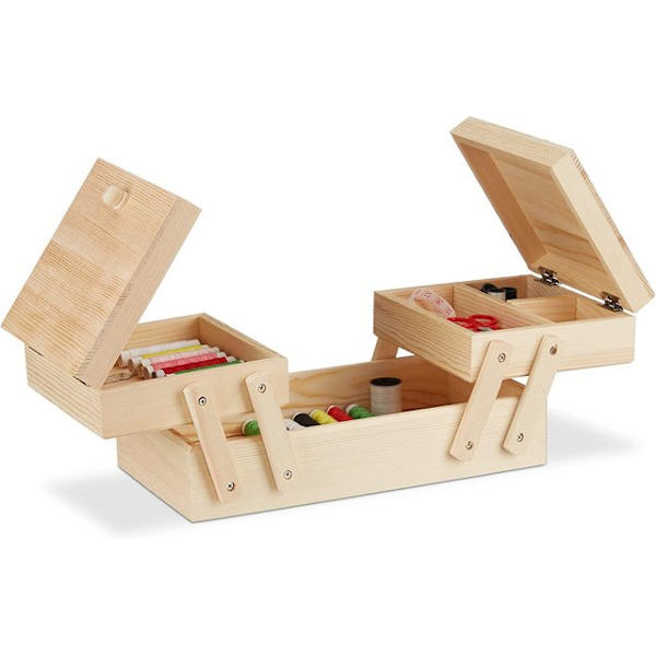 Natural Sewing Boxes Wood, 5 Compartments, Retractable Without Contents,