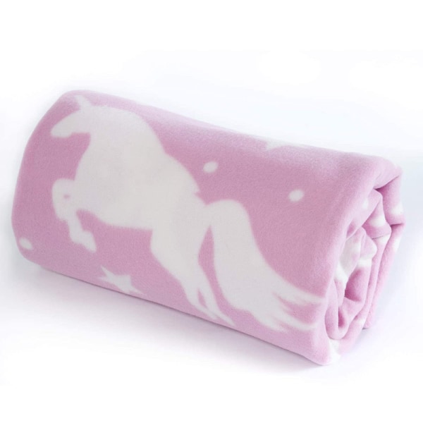 Cover, rosa, vit, med Unicorn – Polar Fleecefilt