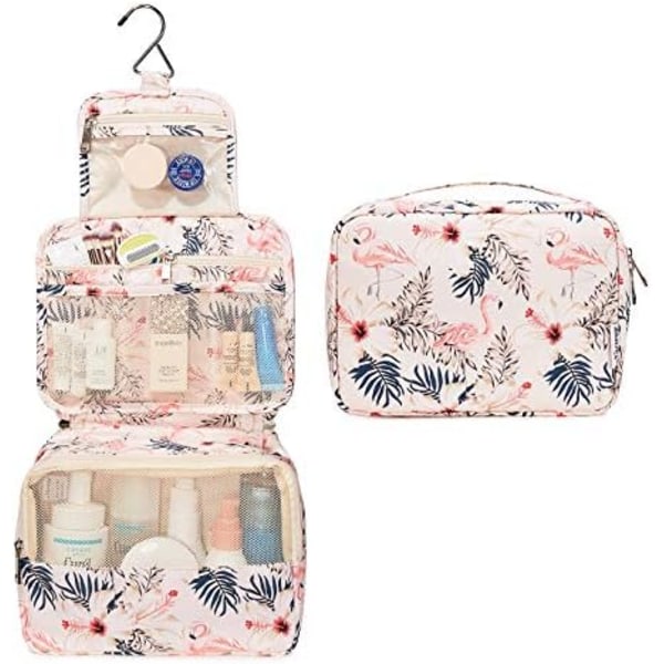 Hängande Toalettsak, Sminkväska för Kvinnor, Flickor, Barn, Vattentät, Beige Flamingo