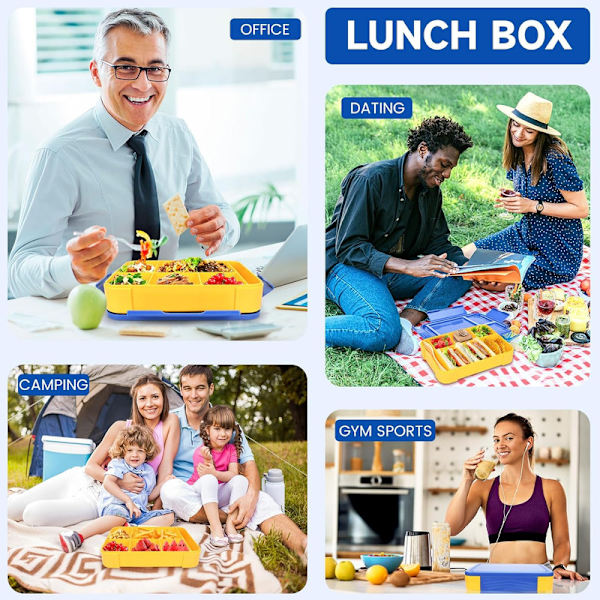Lunchbox för barn 1330ml, 6 fack, med kniv och gaffel