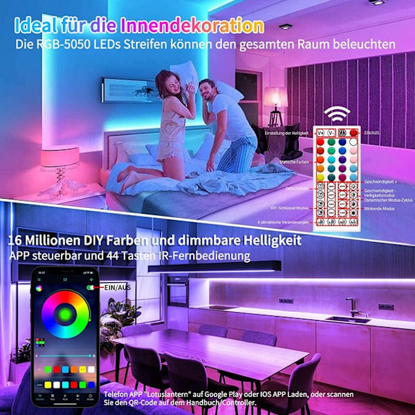 40M/130ft IKERY LED Strips Bluetooth, Smart RGB LED Strip Controllable via App,