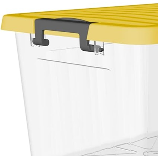 15 L x 3 förvaringslåda i plast, transparent tyglåda, organiseringsbehållare med hållbart gult lås