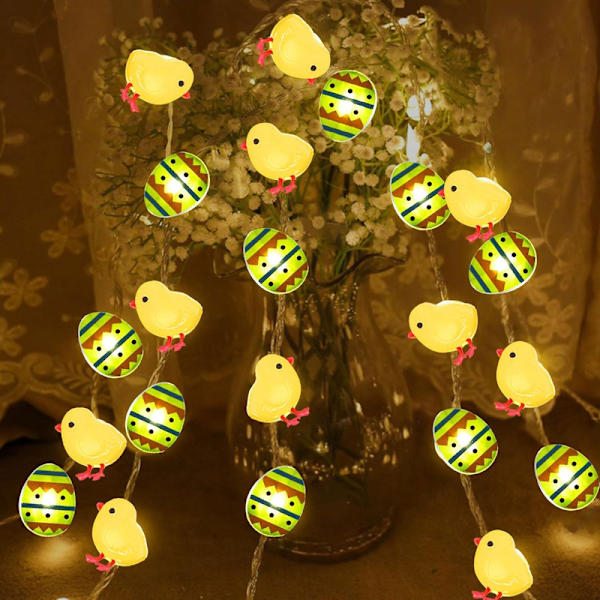 Påskljusslingor, ljusslinga inomhuspåsk, kycklingljuskedja, LED påskkycklingars ljuskedjor,