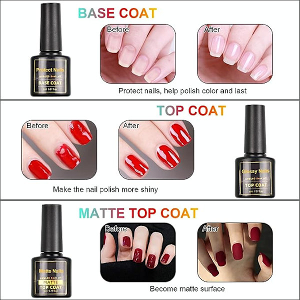 UV-nagellack, 23-delars UV-gelnagellack Shellac-set med baslack   10 ml
