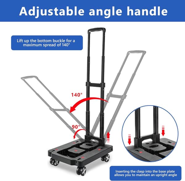 small trolley with 2 elastic cords and 4 wheels, folding trolley with 60kg load,