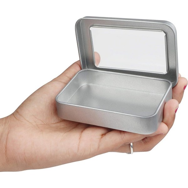 Förvaringsplåt i silvermetall med lock (10-pack) - 9 x 6,3 x 1,7 cm