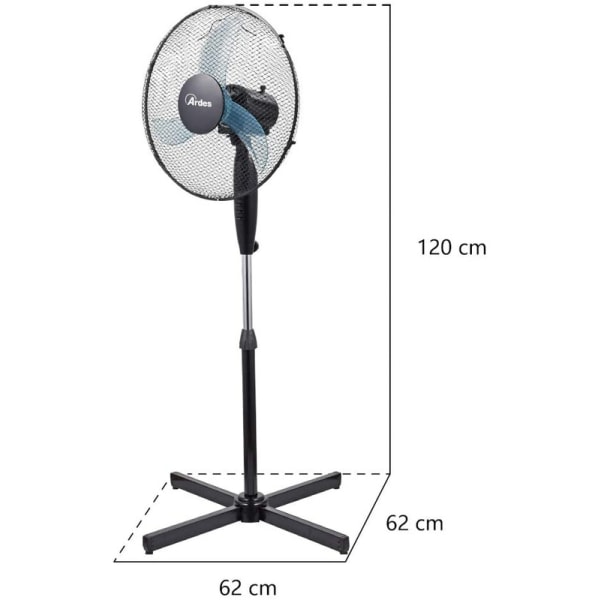Floor Fan, Powerful, Quiet, 3 Wings, 40cm, Oscillating, with Adjustable Height and Tilt,