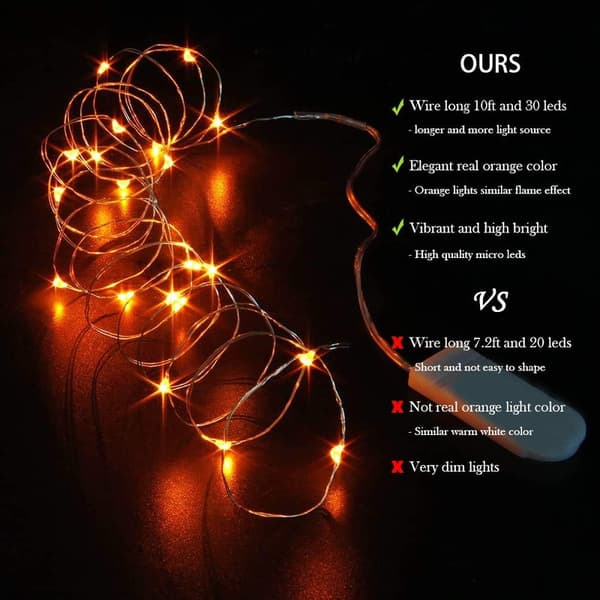 2-pack orange LED ljusslinga batteridrivna 3 m 30 LED koppartråd eldfluga s
