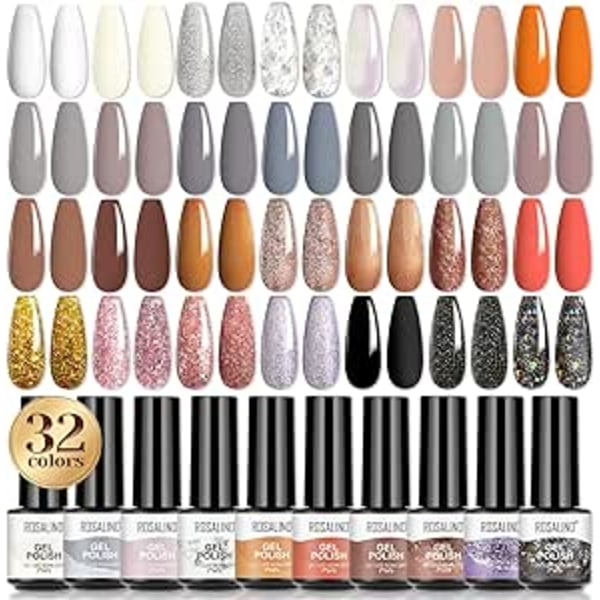 32 st Gelnagellack, 28 färger Nagellack Halvpermanent Vit Svart Grå Brun Glitterlack
