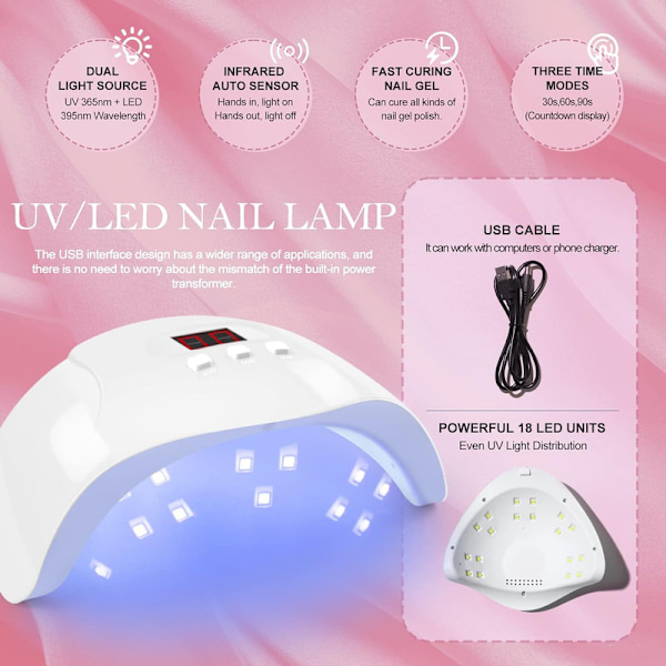 Komplett UV-nagelkit, 15 semipermanenta nagellack, UV-lampa 36W + 3 poly