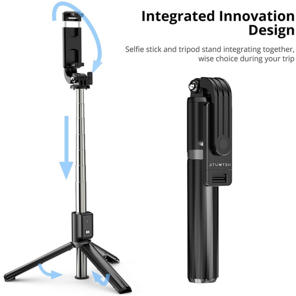 Selfie-stick stativ, utbyggbar Bluetooth selfie stick med 100 cm