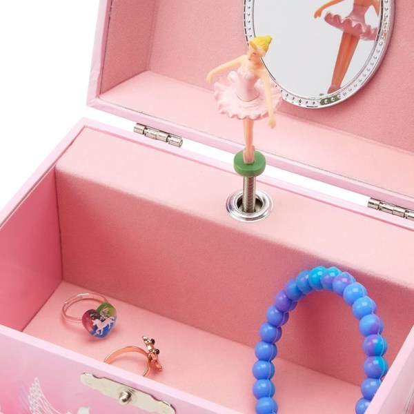 Music box jewellery box for girls with spinning ballerina, pink design - Melody from Swan Lake