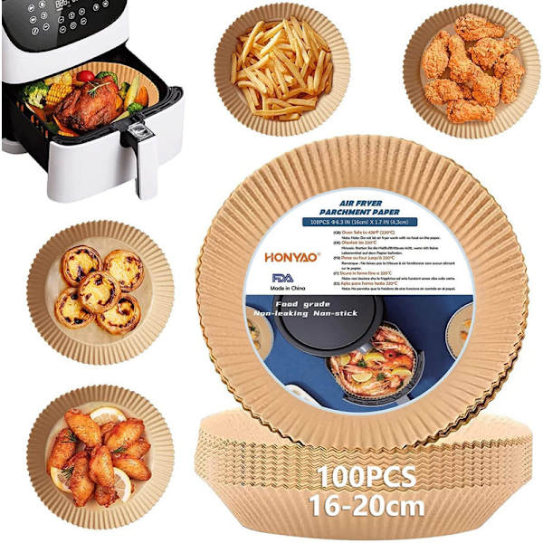 Airfryer bakpapper 16-20cm 100 stycken runda non-stick engångspappersfoder,