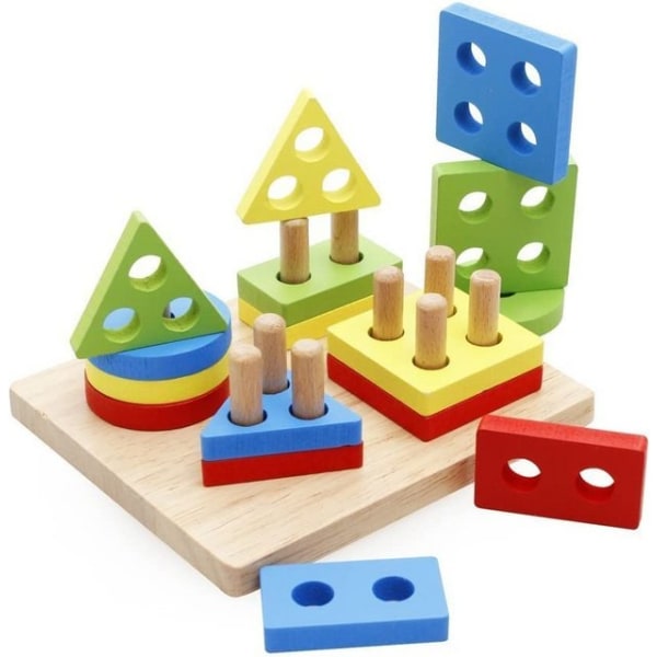 Pedagogiska toddler leksaker Geometriska former Block Board Stapel Sortera Plug Toys