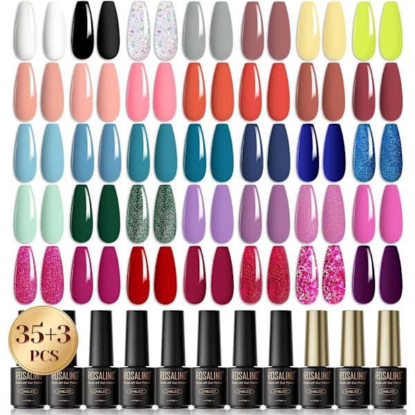 Semi-Permanent Glitter Varnish, 38 Colors Mini Nail Polish Semi-Permanent UV LED Soak