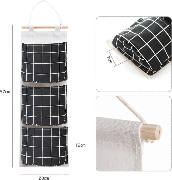 3 Pack Grid Hanging Pockets, Waterproof Organizer, Storage Accessories, (Black, White, Grey)