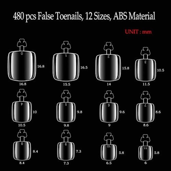 Tånageltippar 480st Falska Nageltippar Transparent Låda Full Täckning Nageltippar Blötläggning
