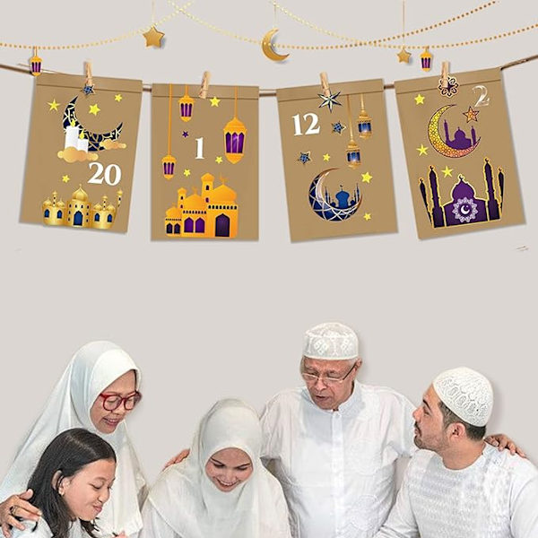 själv-Ramadan för fyllning, 30 stycken Eid Mubarak-presentpåsar, papperspåsar, presentpåsar,