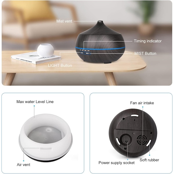 Ultrasonic Essential Oil Diffuser: 400ml Scent Diffuser Aromatherapy Nebulizer Scent Lamp Wood Air