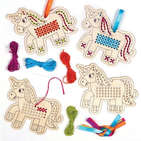 Cross Stitch Unicorn Wooden Arts and Crafts Set för barn, paket med 5