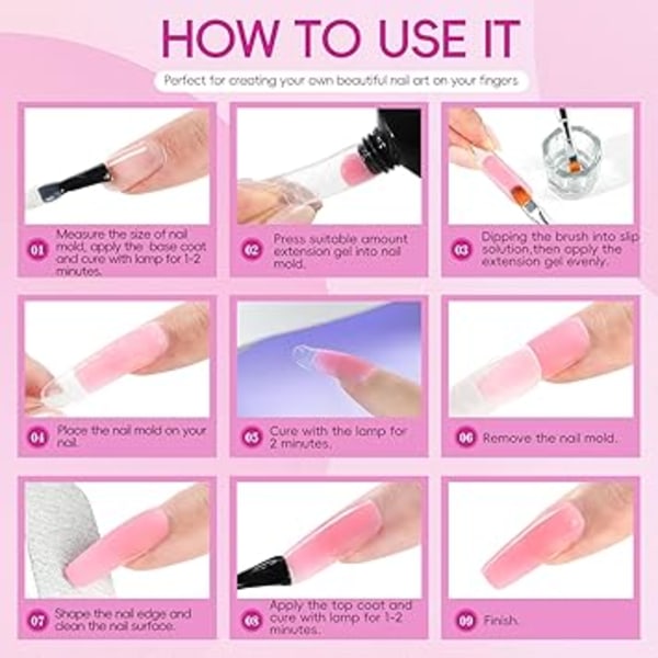 Nagelrekonstruktionskit 10 färger rosa vit orange svart transparent
