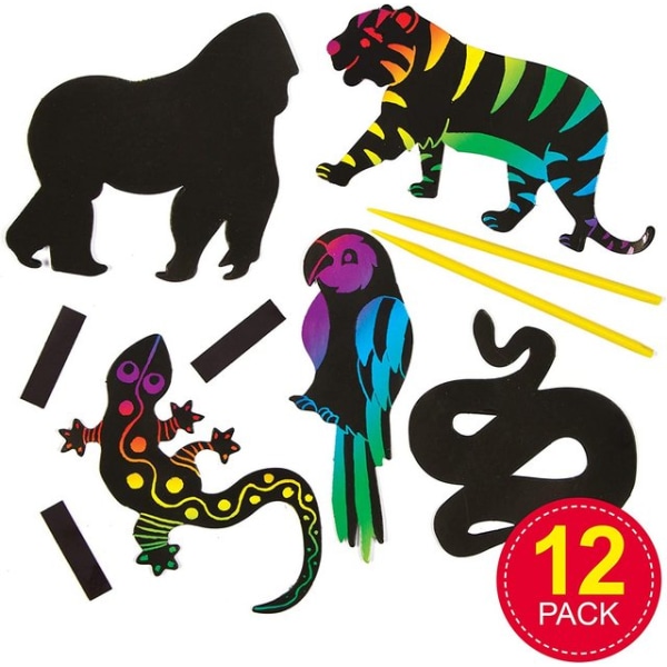 Jungle Animal Scraper Art Magnets (Pack of 12) for Kids to Decorate, Arts and Crafts