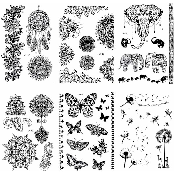 Temporary Tattoo Black Art Sticker Women Spets (6 delar)