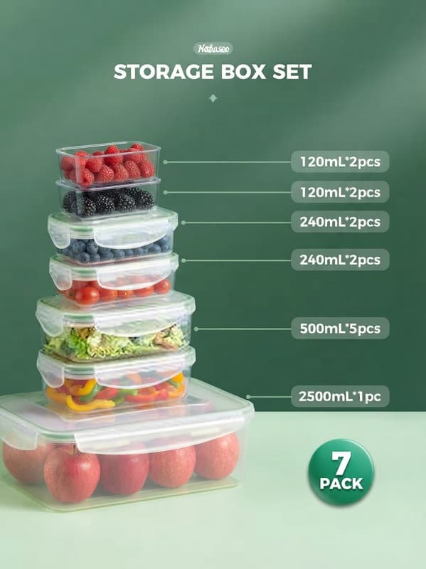 Food Storage Containers with Lids, 7-pack, Airtight and Leak-proof, Stackable BPA-free
