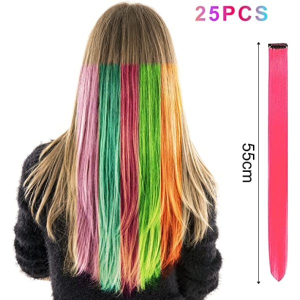 22Pcs Rainbow Straight Hair Extensions Clip in 21" Multicolor