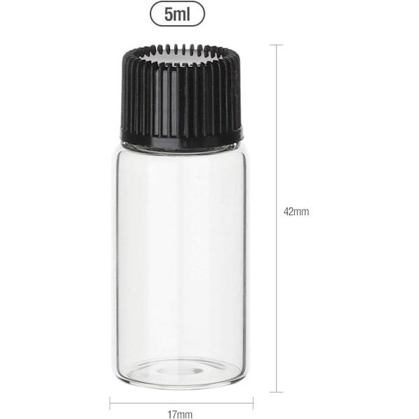 20 st 5 ml genomskinliga glasflaskor små tomma provflaskor med skruvlock, bonus 2 st minitrattar