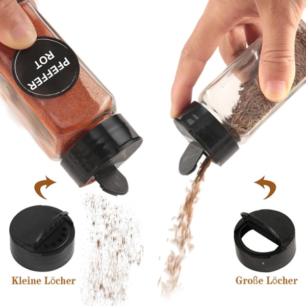 12 set, 120 ml burk kryddburkar fyrkantig förvaring med svart lock, 10,5 x 4,2 cm