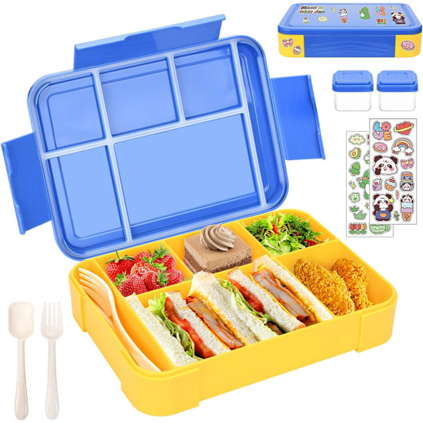 Lunchbox för barn 1330ml, 6 fack, med kniv och gaffel