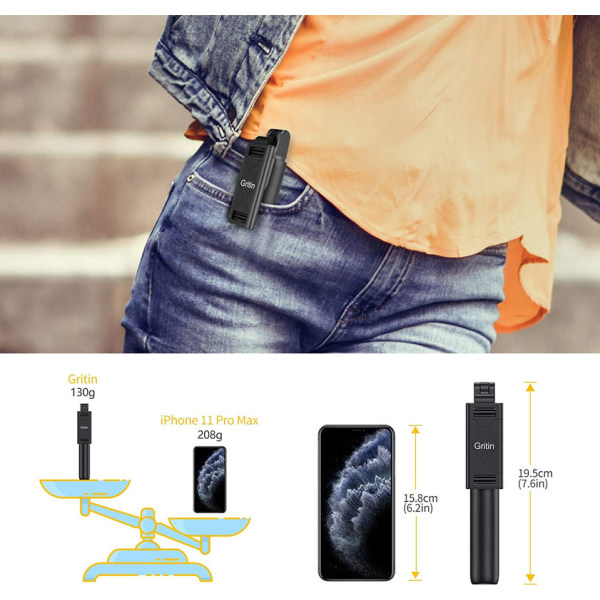 Selfie Stick, 3-i-1 Bluetooth Selfie Stick-stativ,