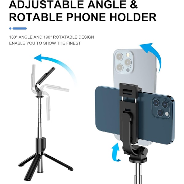 Palo Selfie med Bluetooth, Mini Tripod Selfie Stick 360 ° rotation, bärbar stativ med fjärrkontroll