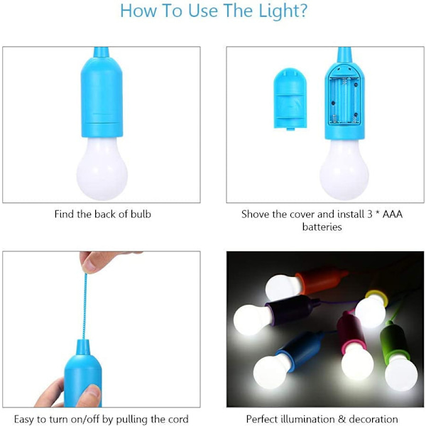 4 Pack 5W LED Traction Cord Light Bulb, Portable Led Bulb On A Rope Hanging Night
