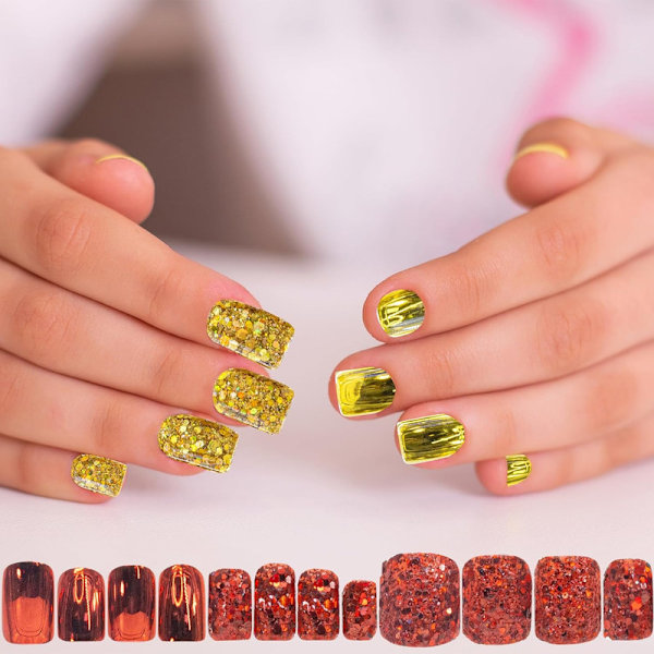 Flicka 96 st. Glitter Glamup och Metallic Nails Press-On Set med konstgjorda falska naglar med full täckning