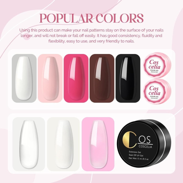 5 färger 5 ml UV- set med klar vit rosa 15 ml UV-nagelgel med 18W nagel