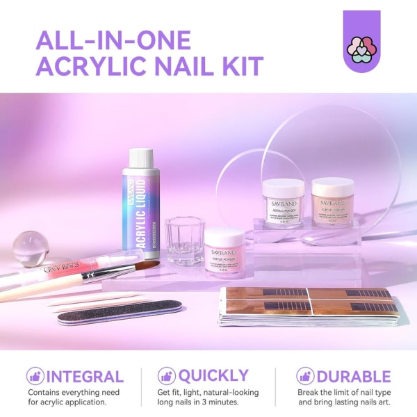 Acrylic Nail Kit - 3 Colors Acrylic Powder And Liquid Set With Acrylic Nail Brush Cuticle Oil