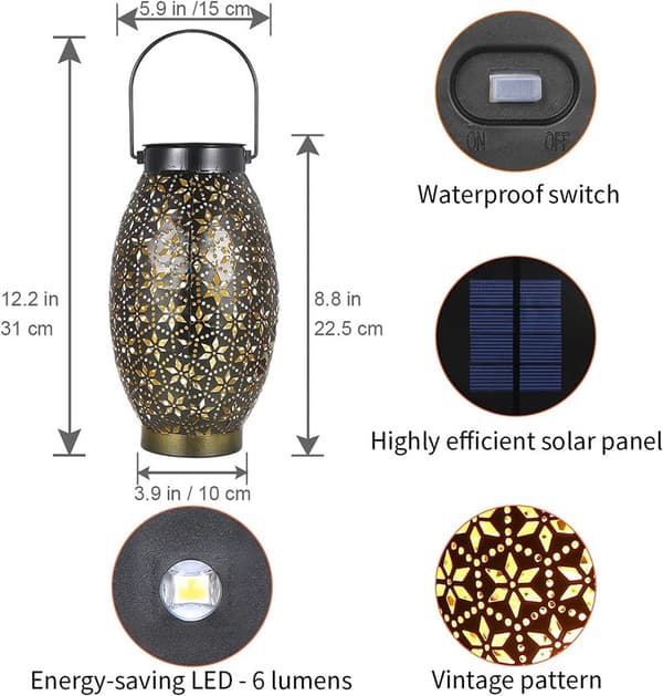 Utomhus solar lykta hängande metall solar lykta julklapp
