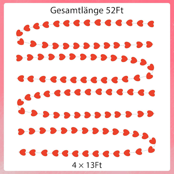 Paper Garland Decoration, 52ft Red Heart Garland Wedding Decoration 4