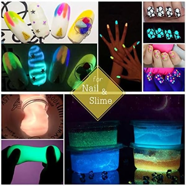 pigmentpulver – 10 färger neon nagelpulver fosforpulver för epoxiharts, nagelkonst, mugg, slem – lysmedel