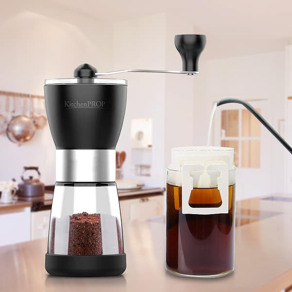 Manual Coffee Grinder 14 Pcs Set Of 2 Glass Jars, Adjustable Ceramic Burr Coffee Grinder
