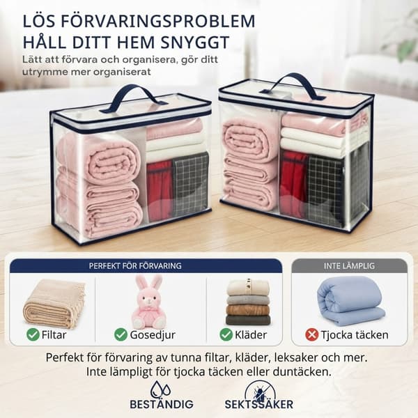 6-pack Förvaringsväskor 40 × 30 × 10 cm, Vikbara PVC-förvaringslådor för Kläder, Sängkläder