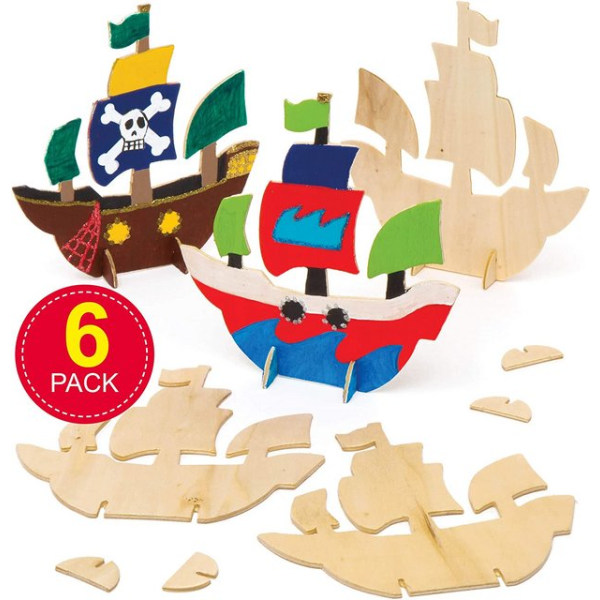 Piratskepp av trä Set in 6 delar 3D piratskepp