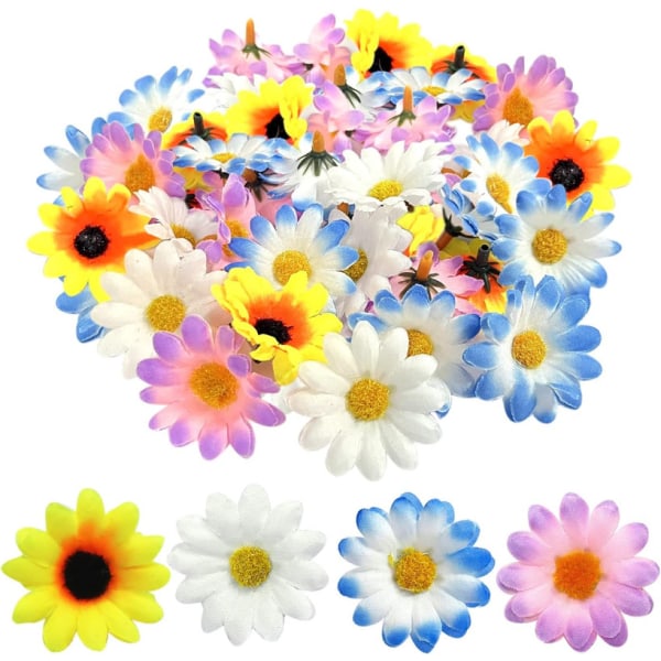 100 st små tusenskönor, konstgjorda tusensköna Gerbera-blommor (4 färger)