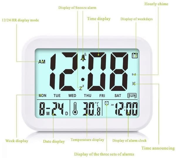 Smart digital väckarklocka med temperaturkalender Slu