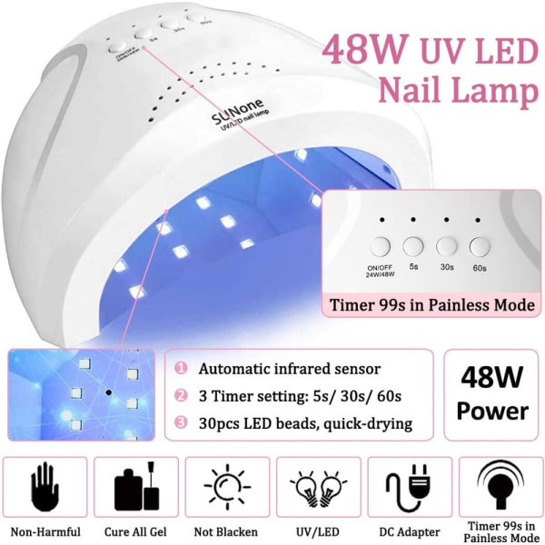 Poly Nail Gel Set med 48W UV-lampa, TopDirect 6 färger Nail Extension Kit Poly Starter Kit