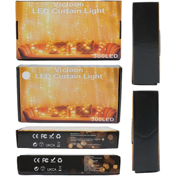 Ljusgardin, 3 x 3 m LED-ljusslinga / Gardin 8 lägen Gardinljusslinga 300 LED