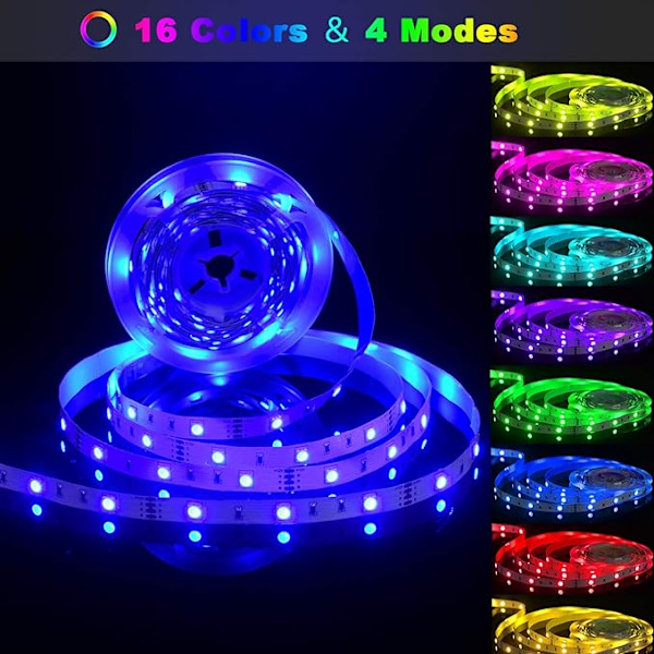 LED-ljusremsa/LED-remsa, 5 m färgförändring RGB LED-remsor ljusband inkl. fjärrkontroll och 12 V