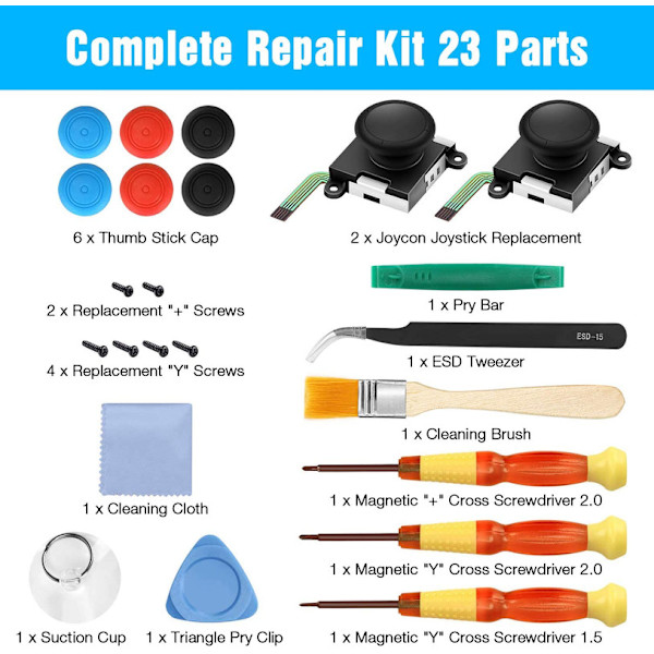 2-pack 3D-kontroller 23 delar reparationssats för Nintendo